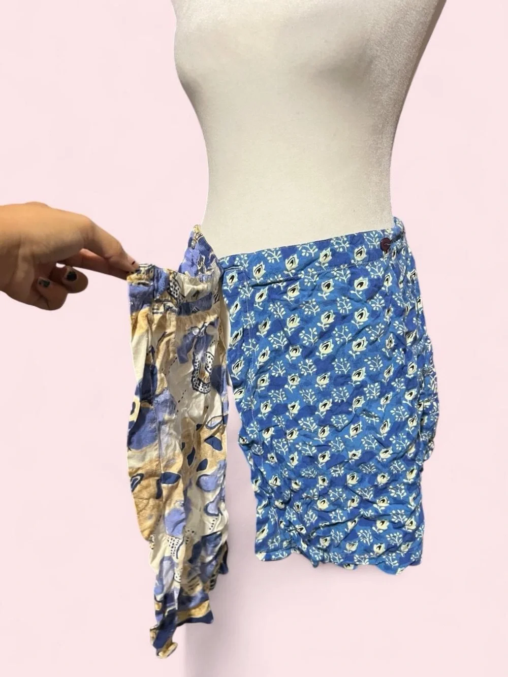 Medium Floral Patchwork Blue and Gold Women's Skirt
